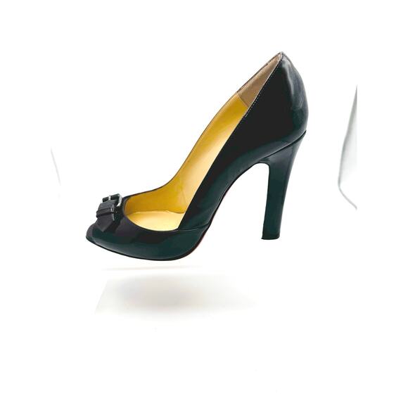 Christian Louboutin Burgundy patent Leather Peep toe Pump sz IT 38.5 - Picture 2 of 11